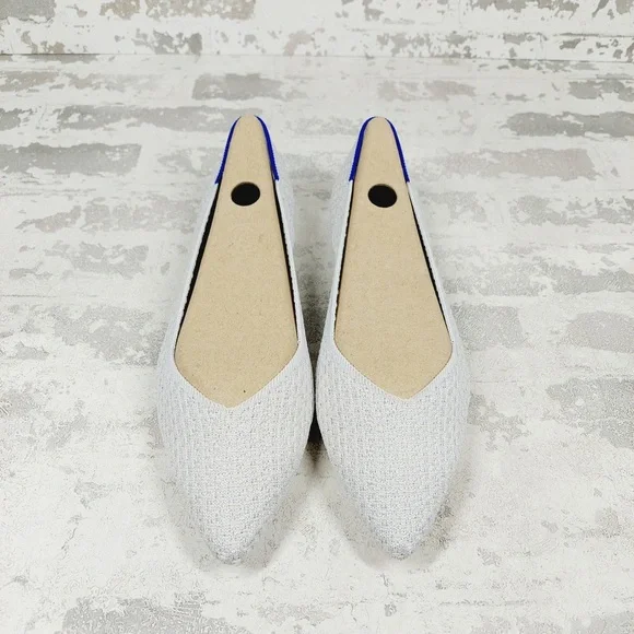 NEW Rothy's The Flat White Knit Pointy Toe Slip On Loafers O187